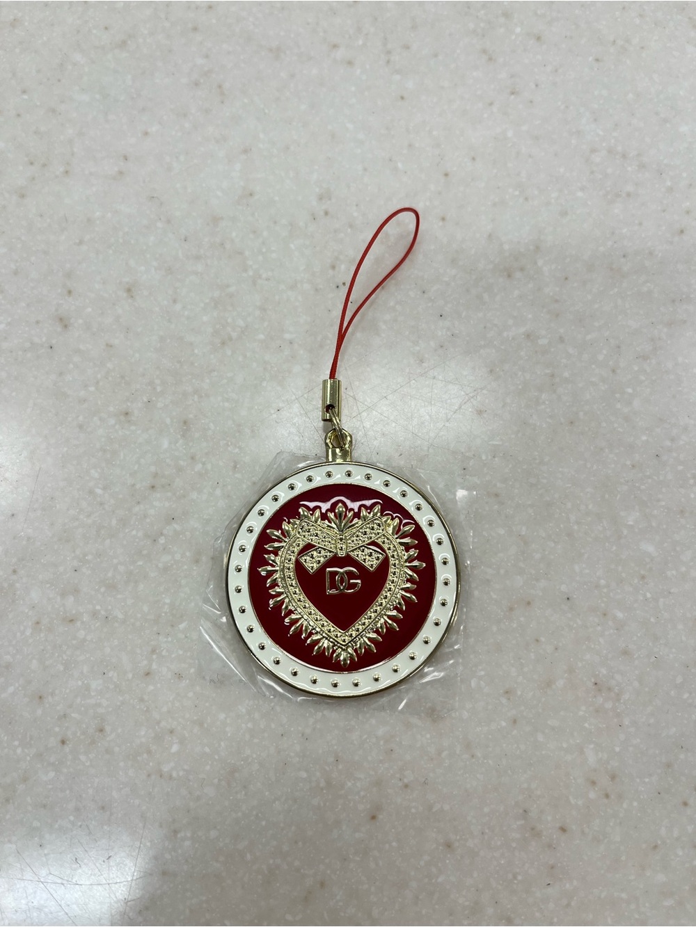 Red Heart Charm with Gold D&G Emblem